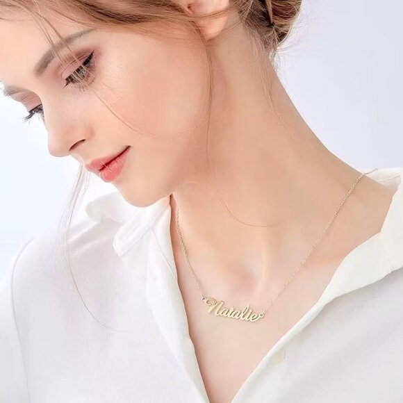 Custom Name Necklace Personalized, 14K Gold Plated Personalized Name Necklace Wh - Picture 2 of 7